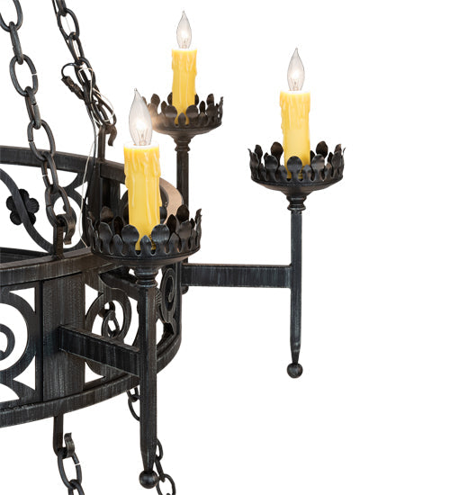 Meyda Lighting Majella 66" 20-Light 2-Tier Antique Iron Gate Chandelier With Amber Faux Candlelight