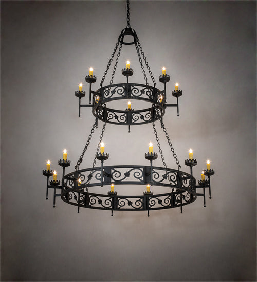 Meyda Lighting Majella 66" 20-Light 2-Tier Antique Iron Gate Chandelier With Amber Faux Candlelight