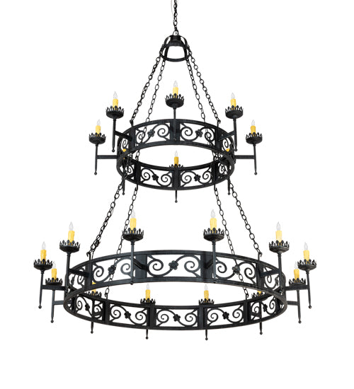 Meyda Lighting Majella 66" 20-Light 2-Tier Antique Iron Gate Chandelier With Amber Faux Candlelight