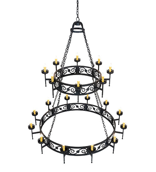 Meyda Lighting Majella 66" 20-Light 2-Tier Antique Iron Gate Chandelier With Amber Faux Candlelight