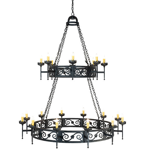 Meyda Lighting Majella 66" 20-Light 2-Tier Antique Iron Gate Chandelier With Amber Faux Candlelight