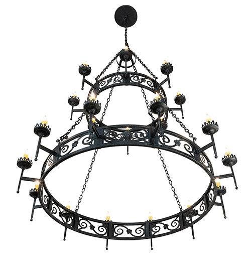 Meyda Lighting Majella 66" 20-Light 2-Tier Antique Iron Gate Chandelier With Amber Faux Candlelight