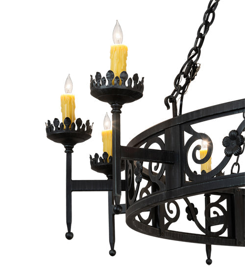 Meyda Lighting Majella 66" 20-Light 2-Tier Antique Iron Gate Chandelier With Amber Faux Candlelight
