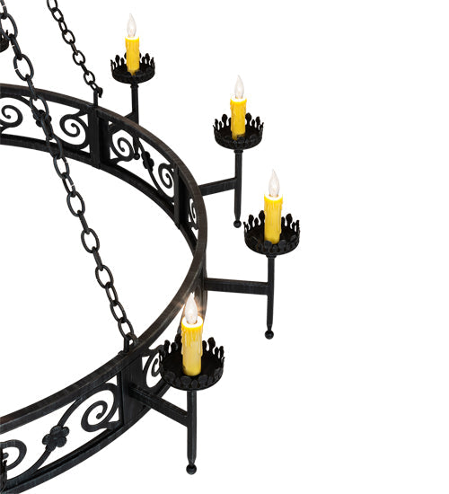 Meyda Lighting Majella 66" 20-Light 2-Tier Antique Iron Gate Chandelier With Amber Faux Candlelight