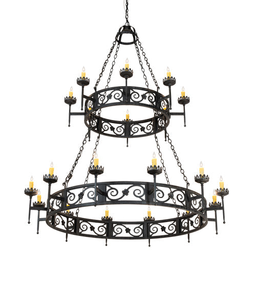 Meyda Lighting Majella 66" 20-Light 2-Tier Antique Iron Gate Chandelier With Amber Faux Candlelight