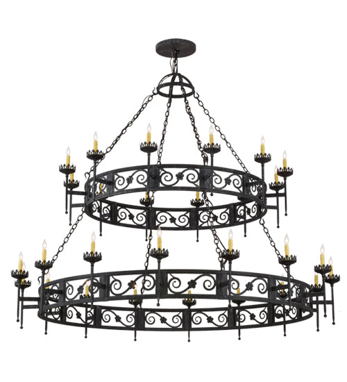 Meyda Lighting Majella 84" 28-Light 2-Tier Antique Iron Gate Chandelier With Amber Faux Candlelight