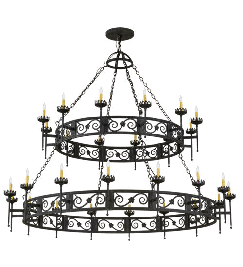 Meyda Lighting Majella 84" 28-Light 2-Tier Antique Iron Gate Chandelier With Amber Faux Candlelight