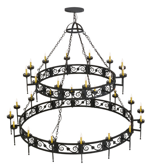 Meyda Lighting Majella 84" 28-Light 2-Tier Antique Iron Gate Chandelier With Amber Faux Candlelight
