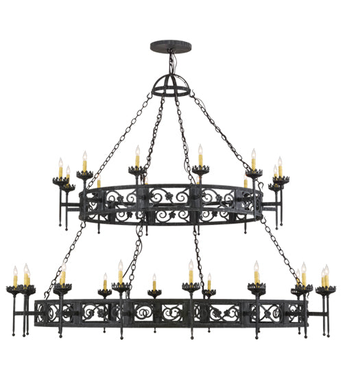 Meyda Lighting Majella 84" 28-Light 2-Tier Antique Iron Gate Chandelier With Amber Faux Candlelight