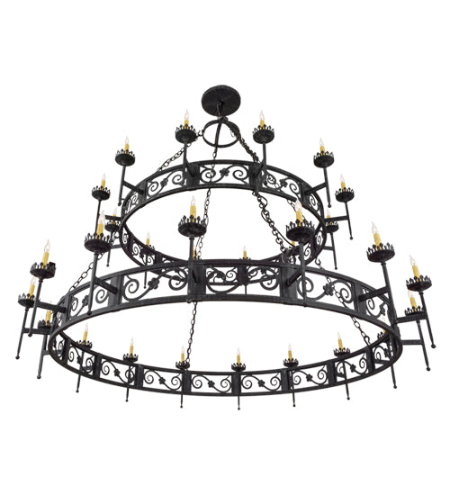 Meyda Lighting Majella 84" 28-Light 2-Tier Antique Iron Gate Chandelier With Amber Faux Candlelight