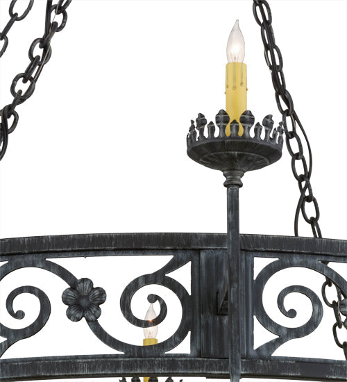 Meyda Lighting Majella 84" 28-Light 2-Tier Antique Iron Gate Chandelier With Amber Faux Candlelight