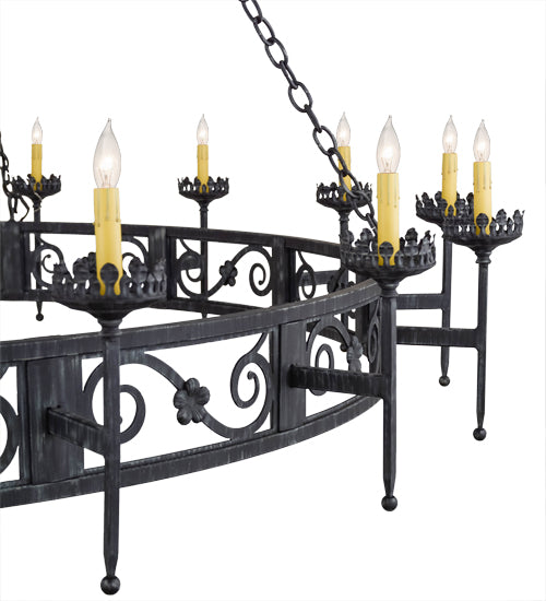 Meyda Lighting Majella 84" 28-Light 2-Tier Antique Iron Gate Chandelier With Amber Faux Candlelight
