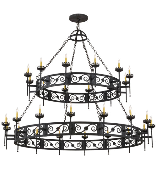 Meyda Lighting Majella 84" 28-Light 2-Tier Antique Iron Gate Chandelier With Amber Faux Candlelight