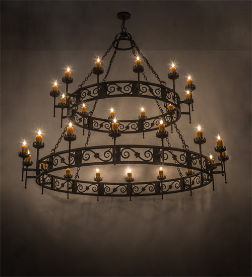 Meyda Lighting Majella 84" 28-Light 2-Tier Coffee Bean Chandelier With Amber Faux Candlelight
