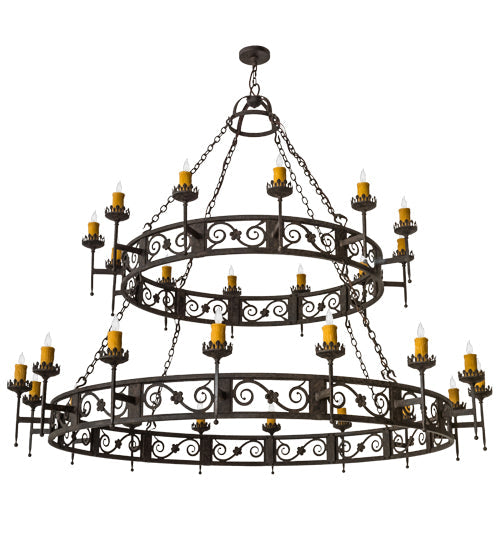Meyda Lighting Majella 84" 28-Light 2-Tier Coffee Bean Chandelier With Amber Faux Candlelight