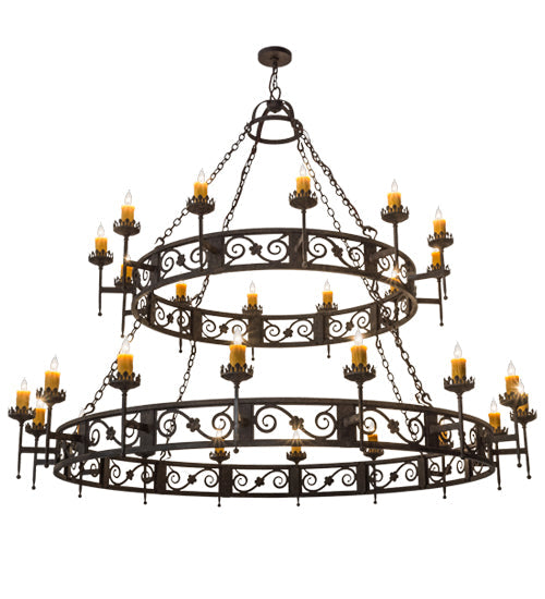 Meyda Lighting Majella 84" 28-Light 2-Tier Coffee Bean Chandelier With Amber Faux Candlelight