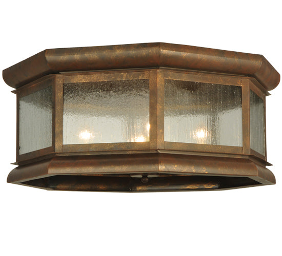 Meyda Lighting Manchester 30" 4-Light Antique Rust Octagon Flush Mount Light With Clear Seeded Shade Glass