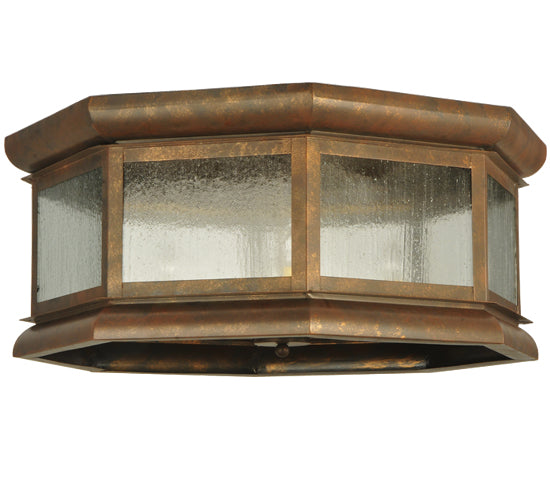 Meyda Lighting Manchester 30" 4-Light Antique Rust Octagon Flush Mount Light With Clear Seeded Shade Glass