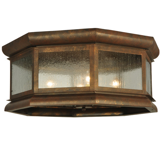 Meyda Lighting Manchester 30" 4-Light Antique Rust Octagon Flush Mount Light With Clear Seeded Shade Glass