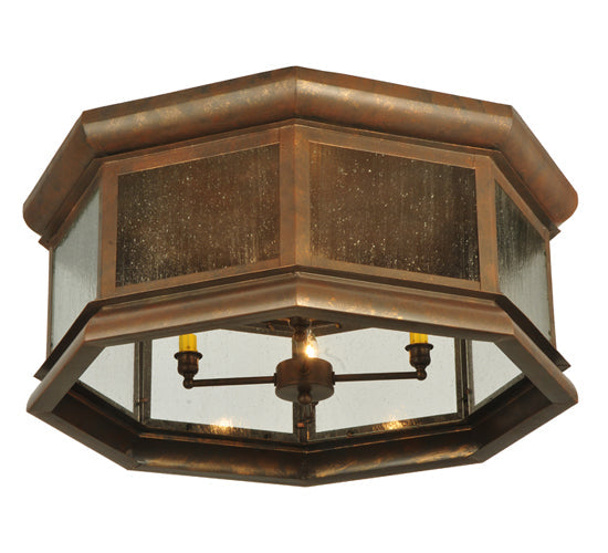 Meyda Lighting Manchester 30" 4-Light Antique Rust Octagon Flush Mount Light With Clear Seeded Shade Glass