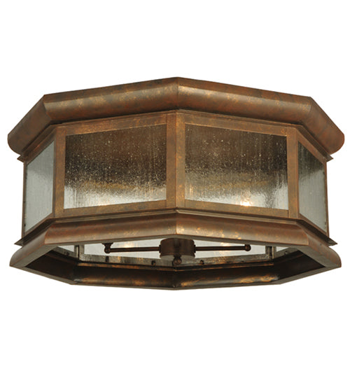 Meyda Lighting Manchester 30" 4-Light Antique Rust Octagon Flush Mount Light With Clear Seeded Shade Glass