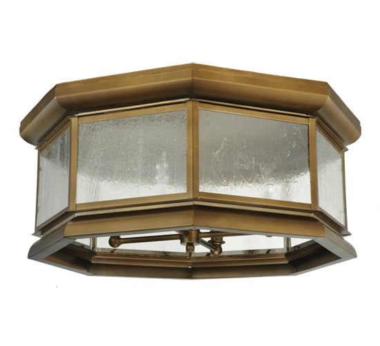 Meyda Lighting Manchester 30" 4-Light Brass Flush Mount Light With Clear Seeded Shade Glass