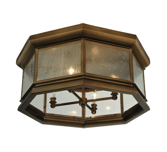 Meyda Lighting Manchester 30" 4-Light Brass Flush Mount Light With Clear Seeded Shade Glass