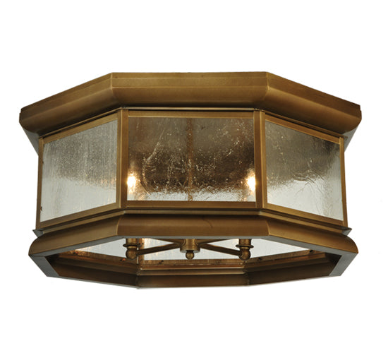 Meyda Lighting Manchester 30" 4-Light Brass Flush Mount Light With Clear Seeded Shade Glass