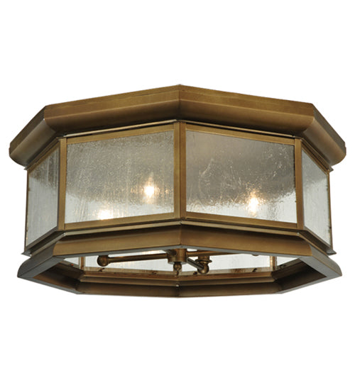 Meyda Lighting Manchester 30" 4-Light Brass Flush Mount Light With Clear Seeded Shade Glass