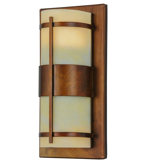 Meyda Lighting Manitowac 6" 2-Light LED Vintage Copper Wall Sconce With Botticino Idalight Shade Glass
