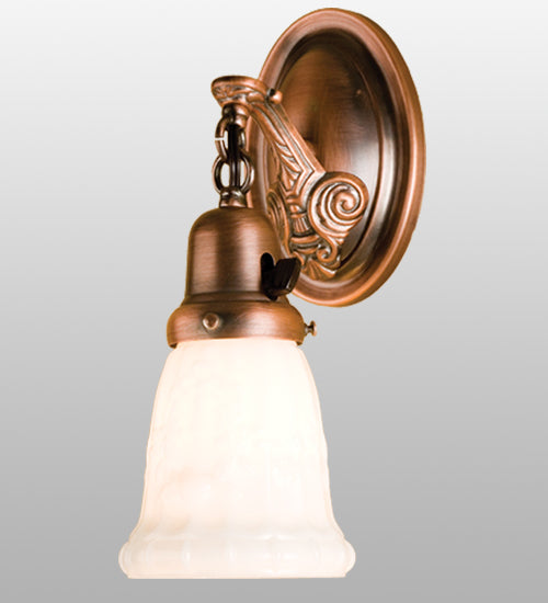 Meyda Lighting Mansfield 5" Burnished Copper Floral Wreath Wall Sconce With White Shade Glass