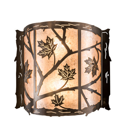 Meyda Lighting Maple Leaf 15" 2-Light Antique Copper Wall Sconce With Silver Mica Shade Glass