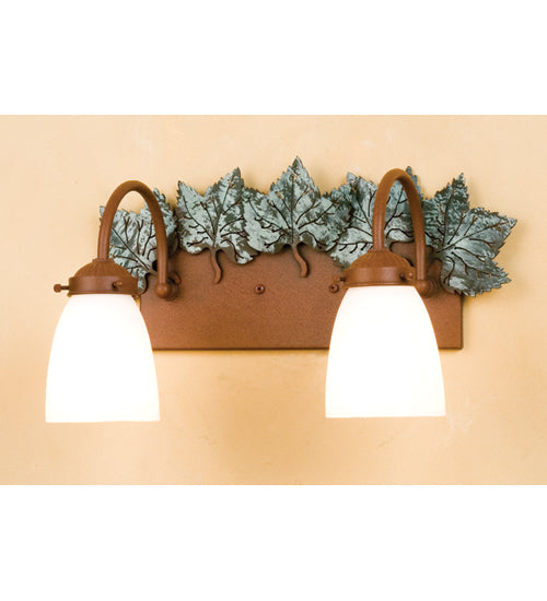 Meyda Lighting Maple Leaf 17" 2-Light Rust Wall Sconce With White Shade Glass