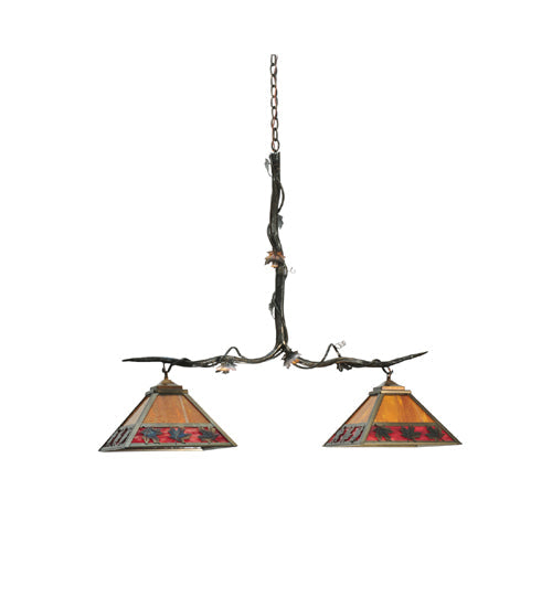 Meyda Lighting Maple Leaf 42" 2-Light Burnished Antique Copper Island Pendant Light With Ruby & Beige Shade Glass