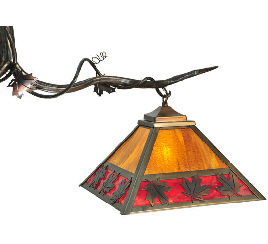 Meyda Lighting Maple Leaf 42" 2-Light Burnished Antique Copper Island Pendant Light With Ruby & Beige Shade Glass