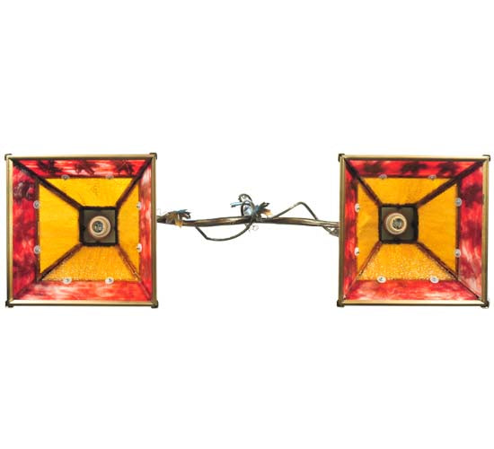 Meyda Lighting Maple Leaf 42" 2-Light Burnished Antique Copper Island Pendant Light With Ruby & Beige Shade Glass