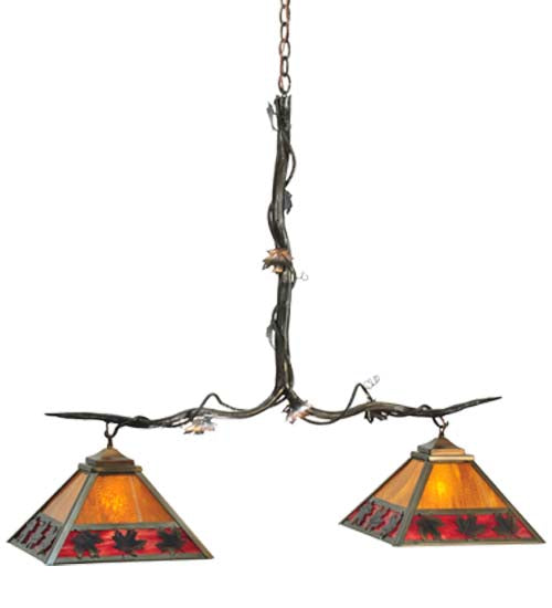 Meyda Lighting Maple Leaf 42" 2-Light Burnished Antique Copper Island Pendant Light With Ruby & Beige Shade Glass