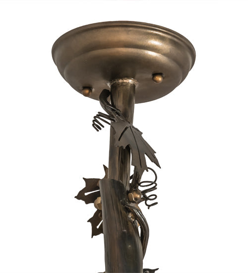 Meyda Lighting Maple Leaf 42" 2-Light Light Burnished Antique Copper Island Pendant Light With Honey & Burgundy Art Shade Glass