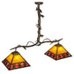 Meyda Lighting Maple Leaf 42" 2-Light Light Burnished Antique Copper Island Pendant Light With Honey & Burgundy Art Shade Glass