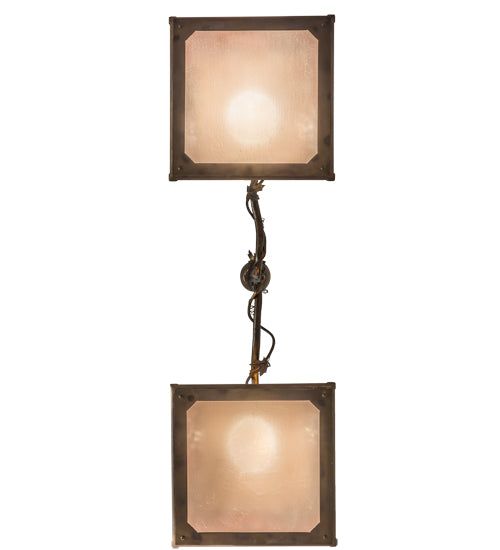 Meyda Lighting Maple Leaf 42" 2-Light Light Burnished Antique Copper Island Pendant Light With Honey & Burgundy Art Shade Glass