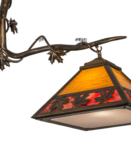 Meyda Lighting Maple Leaf 42" 2-Light Light Burnished Antique Copper Island Pendant Light With Honey & Burgundy Art Shade Glass