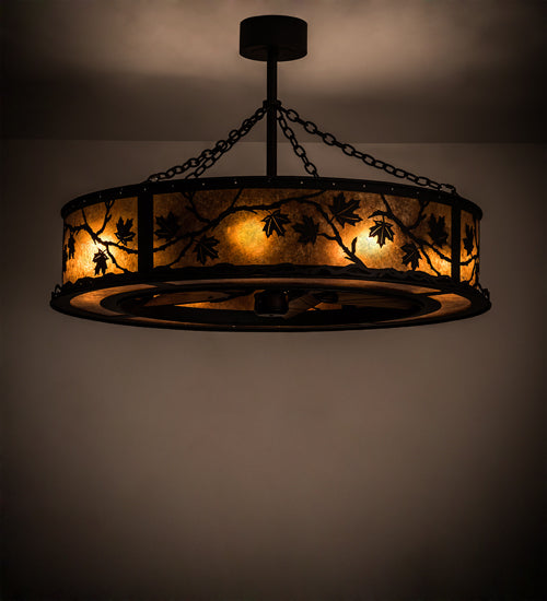 Meyda Lighting Maple Leaf 44" 8-Light Oil Rubbed Bronze Chandelier With Amber Mica Shade Glass and Fan