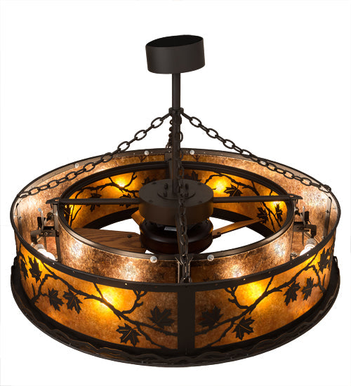 Meyda Lighting Maple Leaf 44" 8-Light Oil Rubbed Bronze Chandelier With Amber Mica Shade Glass and Fan