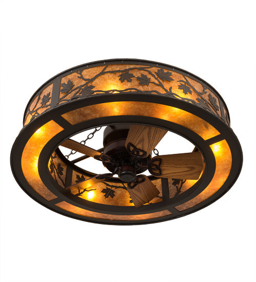 Meyda Lighting Maple Leaf 44" 8-Light Oil Rubbed Bronze Chandelier With Amber Mica Shade Glass and Fan