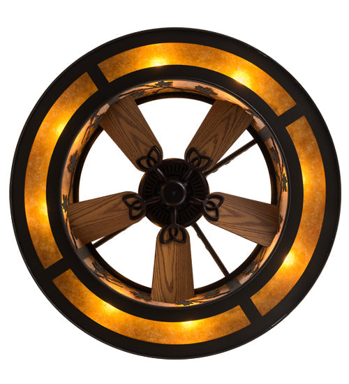 Meyda Lighting Maple Leaf 44" 8-Light Oil Rubbed Bronze Chandelier With Amber Mica Shade Glass and Fan