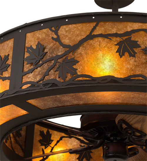 Meyda Lighting Maple Leaf 44" 8-Light Oil Rubbed Bronze Chandelier With Amber Mica Shade Glass and Fan
