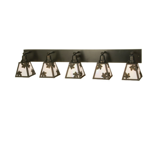 Meyda Lighting Maple Leaf 48" 5-Light Craftsman Brown Vanity Light With White Shade Glass