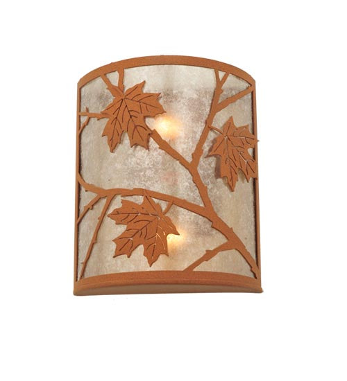Meyda Lighting Maple Leaf 5" 2-Light Earth Wall Sconce With Silver Mica Shade Glass