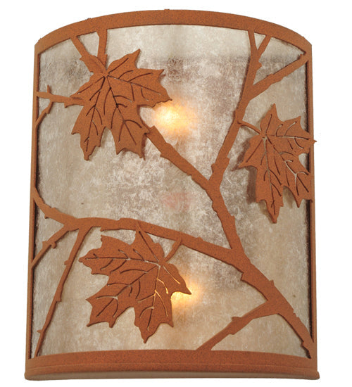 Meyda Lighting Maple Leaf 5" 2-Light Earth Wall Sconce With Silver Mica Shade Glass