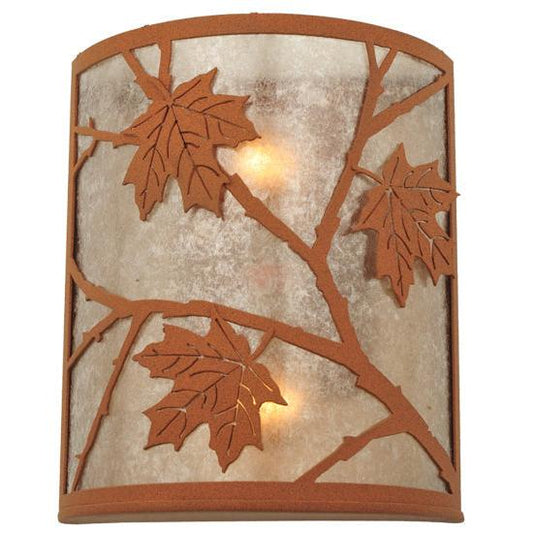 Meyda Lighting Maple Leaf 5" 2-Light Earth Wall Sconce With Silver Mica Shade Glass